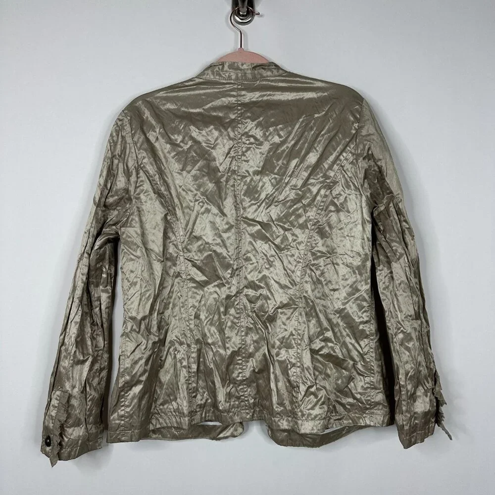 2/$30 Chico's Light Satin Cargo Jacket Pearl Button Metallic Champagne 12 #1567
